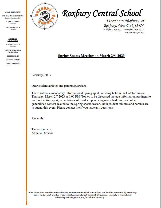 Spring Sports Meeting Notice