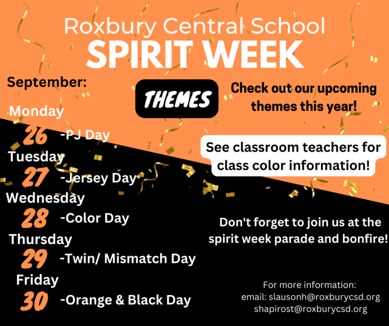 Roxbury Spirit Week Flyer